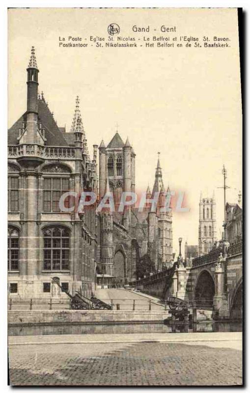 Postcard Old Gent Ghent Post St Nicolas Church The Belfry and St Bavo & # 39e...