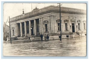 1914 Post Office Building Flood Peru Indiana IN RPPC Photo Antique Postcard