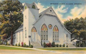 DE QUEEN, Arkansas AR   METHODIST CHURCH  Sevier County  ca1940's Linen Postcard