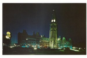 Houses Of Parliament, Night View, Ottawa, Ontario, Vintage Chrome Postcard