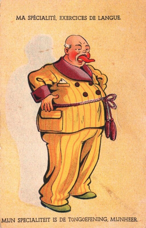 Comic Caricature Guy Big Tongue Vintage Postcard 09.19