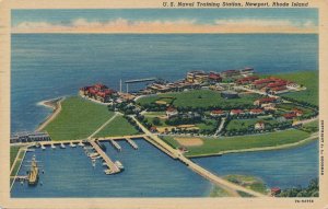 Aerial View U.S. Naval Training Station Newport RI Rhode Island pm 1954 - Linen