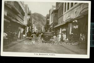 1930's RPPC Tin Bazaar Aden Real Photo Postcard Old Cars Srorefronts B1911