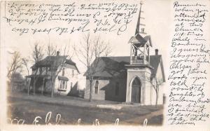 D95/ Danbury Iowa Ia Real Photo RPPC Postcard 1907 Church Building Parsonage