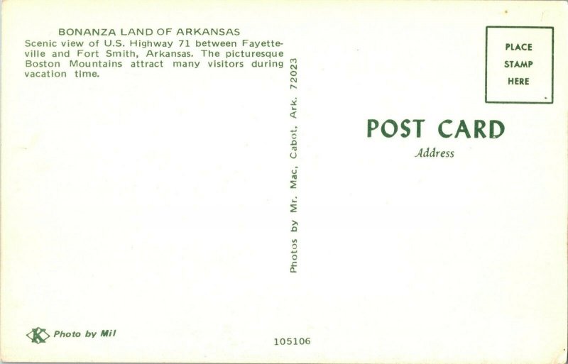 Bonanza Land of Arkansas, Scenic U.S. Hwy 71 Vintage Postcard C66
