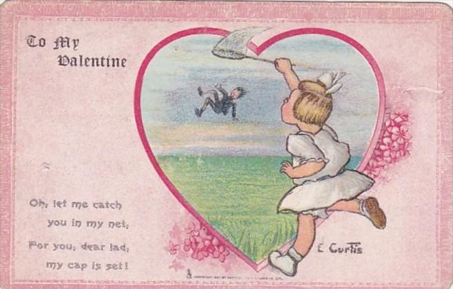 Tucks Young Girl Chasing Boy With Butterfly Net Leap Year Valentine Series