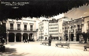 RPPC HOTEL ALAMEDA Morelia, Mich., Mexico Street Scene c1940s Vintage Postcard