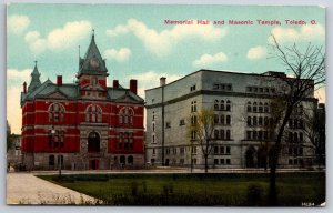 Toledo Ohio~Memorial Hall & Masonic Temple Bldg Street View~Vintage Postcard