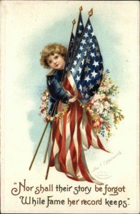 A/s CLAPSADDLE MEMORIAL DAY American Civil War Little Boy w American Flags PC