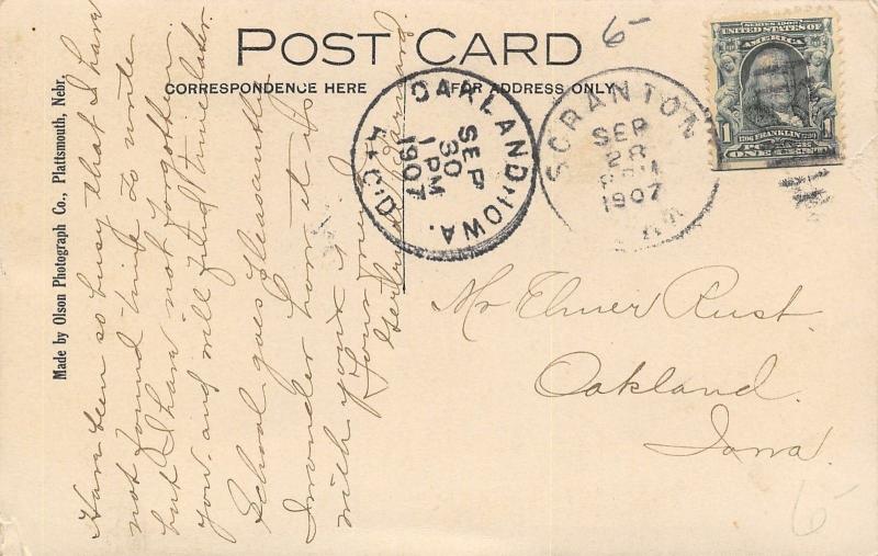 Scranton Iowa~Grammar Room is North of New Public School~Postcard RPPC 1907 