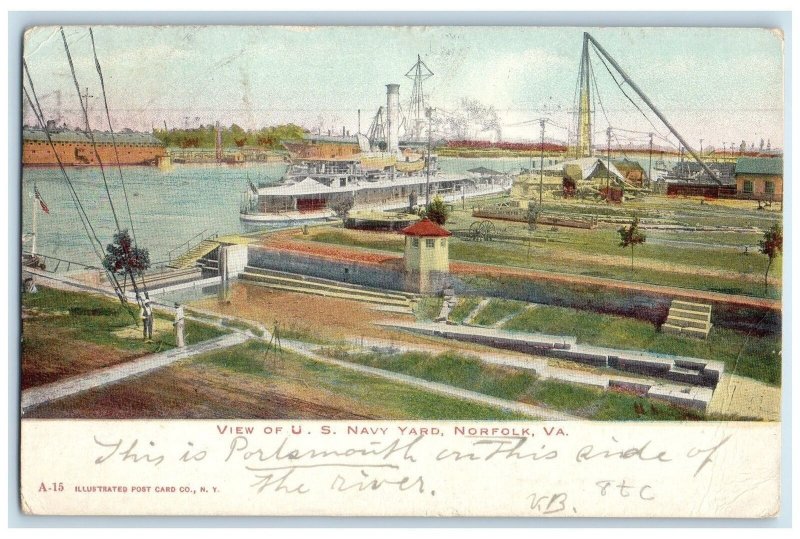 1906 View Of US Navy Yard Harbor Steam Ships Norfolk Virginia VA Posted Postcard