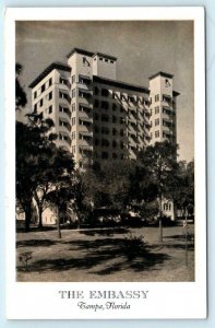 TAMPA, Florida FL  Roadside THE EMBASSY Apartment Hotel c1940s Lumitone Postcard