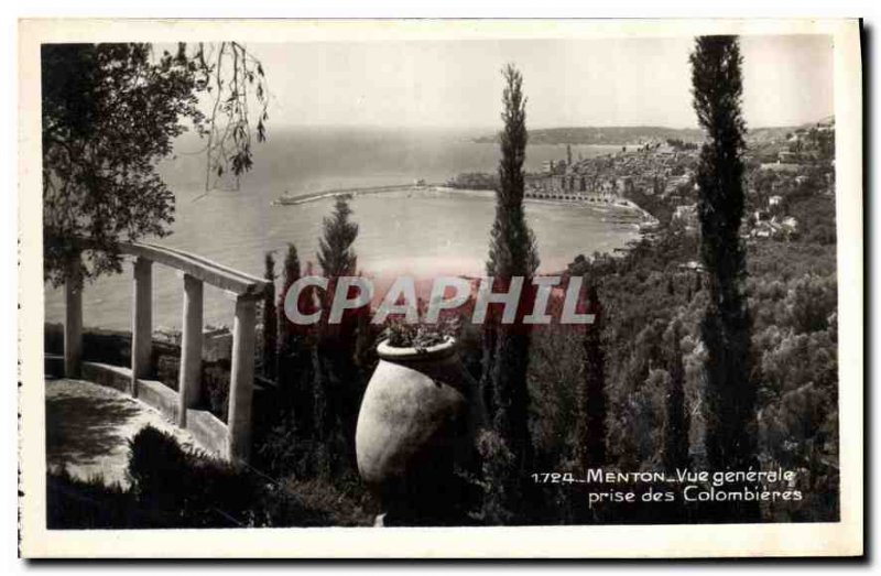 Old Postcard Menton general view taken of Colombieres