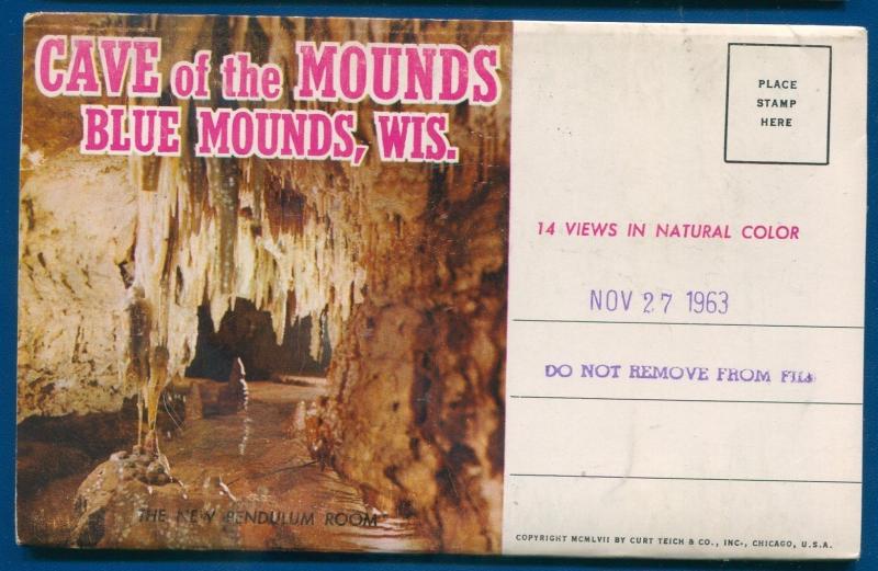 Cave of the Mounds Blue Mounds Wisconsin wi chroem postcard folder