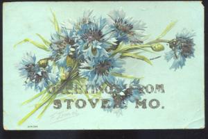 GREETINGS FROM STOVER MISSOURI BLUE FLOWERS FLORAL VINTAGE POSTCARD EDWARDS