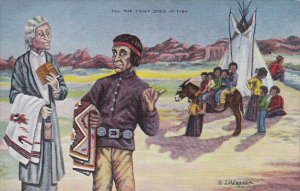 All The Chief Does Is Fish Painting By Cowboy Artist L H Dude Larsen