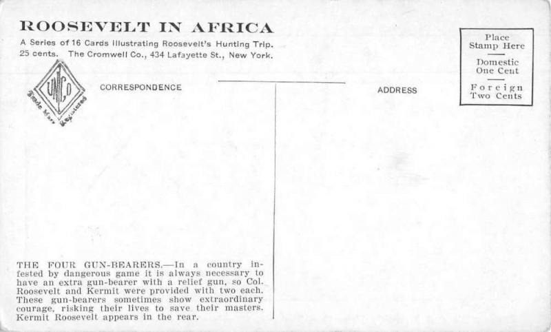 Africa President Roosevelt Gun Bearers in Camp Antique Postcard J2531235