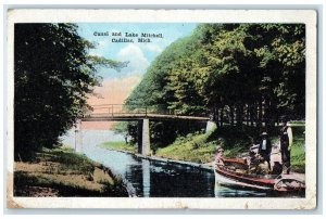c1920s Canal And Lake Mitchell Bridge Boat Scene Cadillac Michigan MI Postcard
