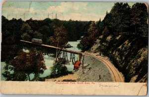 Streetcar on Bridge, Waynehurst Park, North East PA c1910 Vintage Postcard L30