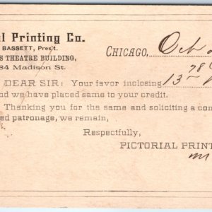 1887 Chicago Pictorial Printing Co Order Receipt PC Wm. Busch Muscatine, IA A157
