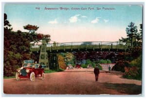 1915 Suspension Bridge Golden Gate Park Cars San Francisco California Postcard