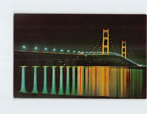 Postcard The Mackinac Bridge At Night, Michigan