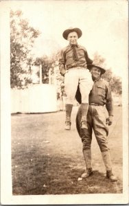 RPPC Real Photo Postcard US Solders On Shoulders Joking WWI Military KJ8