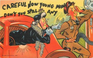 Postcard 1940s Old lady gas station pump jockey comic humor Teich 23-10865