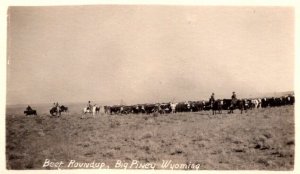 RPPC Real Photo Postcard - Beef Roundup - Big Piney Rodeo, Wyoming