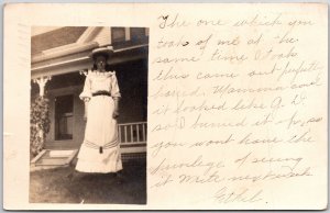 1905 Lady In White Long Dress Fancy Hat Photorgraph Posted Postcard
