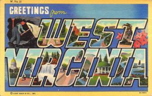 Miner, Linen Era,Large Letter,Greetings From West Virginia,  Msg.,Old Postcard