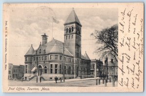 Taunton Massachusetts MA Postcard Post Office Building Exterior View 1907 Posted