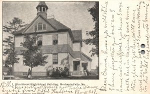 Vintage Postcard Elm Street High School Campus Building Mechanic Falls Maine ME