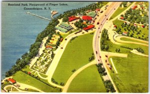 VINTAGE POSTCARD AERIAL VIEW OF ROSELAND PARK FINGER LAKES CANADADAIGUA N.Y.