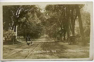 Thomaston ME Main Street Wagon Dogs RPPC Postcard