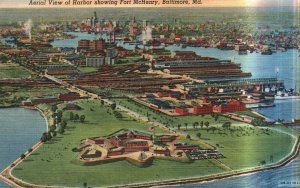 Vintage Postcard 1978 Aerial View of Harbor Fort McHenry Baltimore Maryland MD