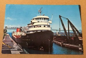 1965 USED POSTCARD FREIGHTER CHARLES M WHITE SOO LOCKS, SAULT STE MARIE MICHIGAN