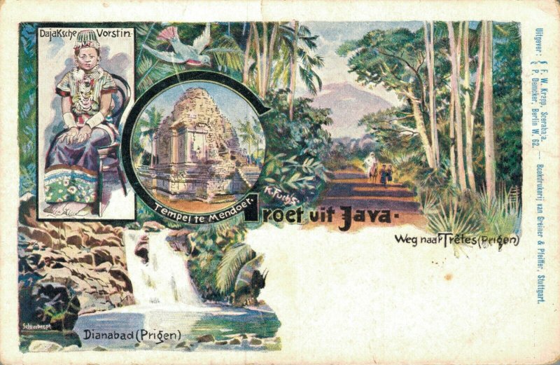 Indonesia - Groet Uit Java Temple Mandoer Dianabad Borobudur Litho 04.85
