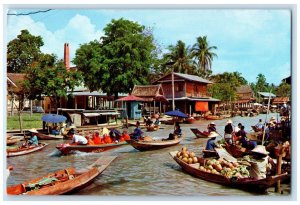 c1950's Floating Market (Wat Sai) Near Bangkok Thailand Vintage Postcard