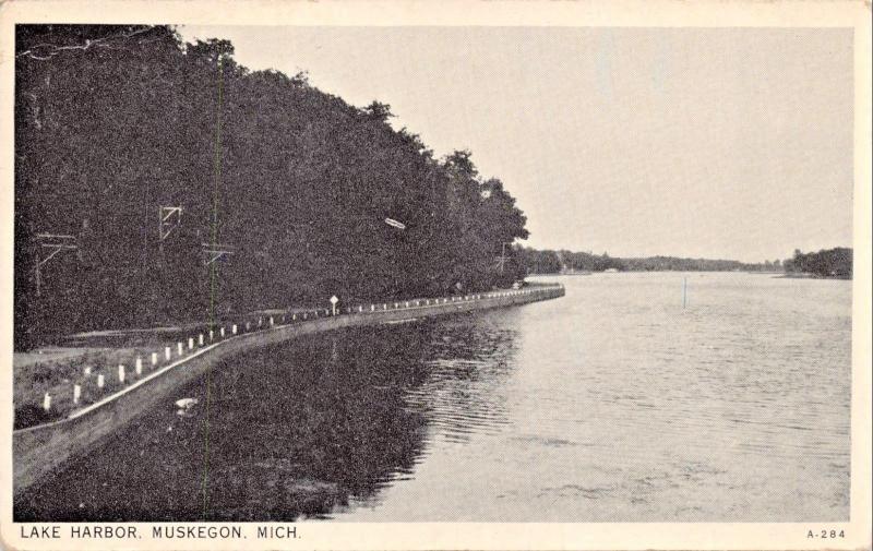 MUSKEGON MICHIGAN-LAKE HARBOR FOTO-TONE POSTCARD 