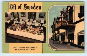 HOLLYWOOD, CA California~BIT of SWEDEN Restaurant c1940s Roadside Linen Postcard