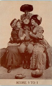 1910s Score Three to One Baseball Player with Three Ladies Postcard