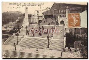 Old Postcard Marseille Gare Monumental Staircase and St Charles railway station