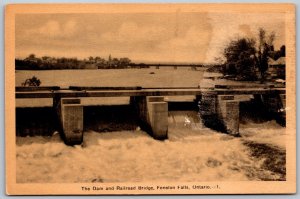 Postcard Fenelon Falls Ontario 1930s The Dam and Railroad Bridge Victoria County