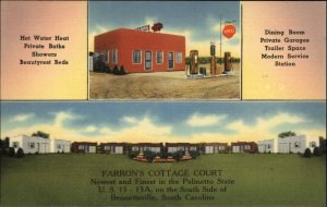 Bennettsville South Carolina SC Farron's Cottage Court Linen Vintage Postcard