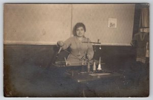 RPPC Women Weaving Making Textiles Unique Table c1920s Postcard G28
