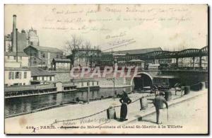 Paris Old Postcard The Metropolitan and Saint Martin Canal de la Villette (Me...