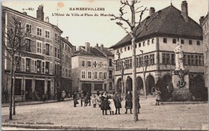 France Rambervillers L'Hotel de Ville et Place du Marche Vintage Postcard C066