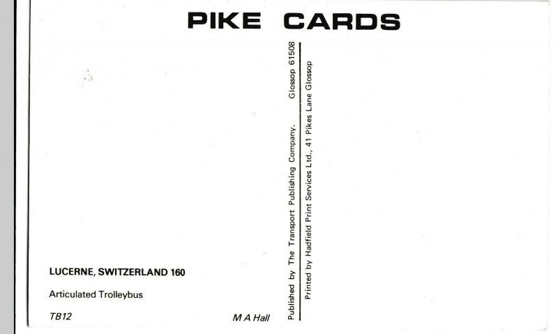 Buses; Lucerne, Switzerland No 160, Articulated Trolleybus PPC, By Pike Cards