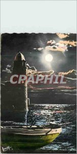 Modern Postcard Collioure (P O) Moonlight Cote Vermilion Lighthouse Boat